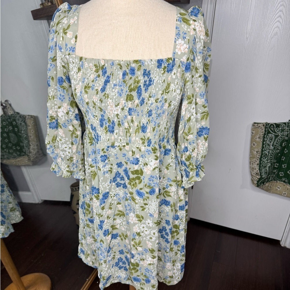Reformation‎ Floral Blue and Green Women's Dress